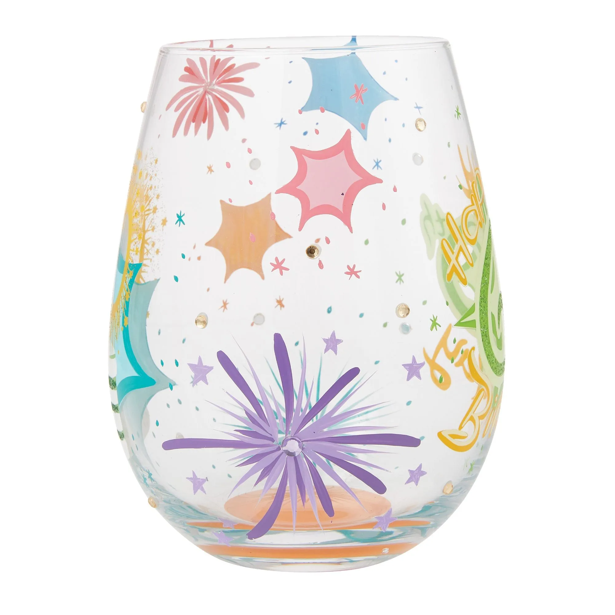 Happy 60th Birthday Hand Painted Stemless Wine Glass