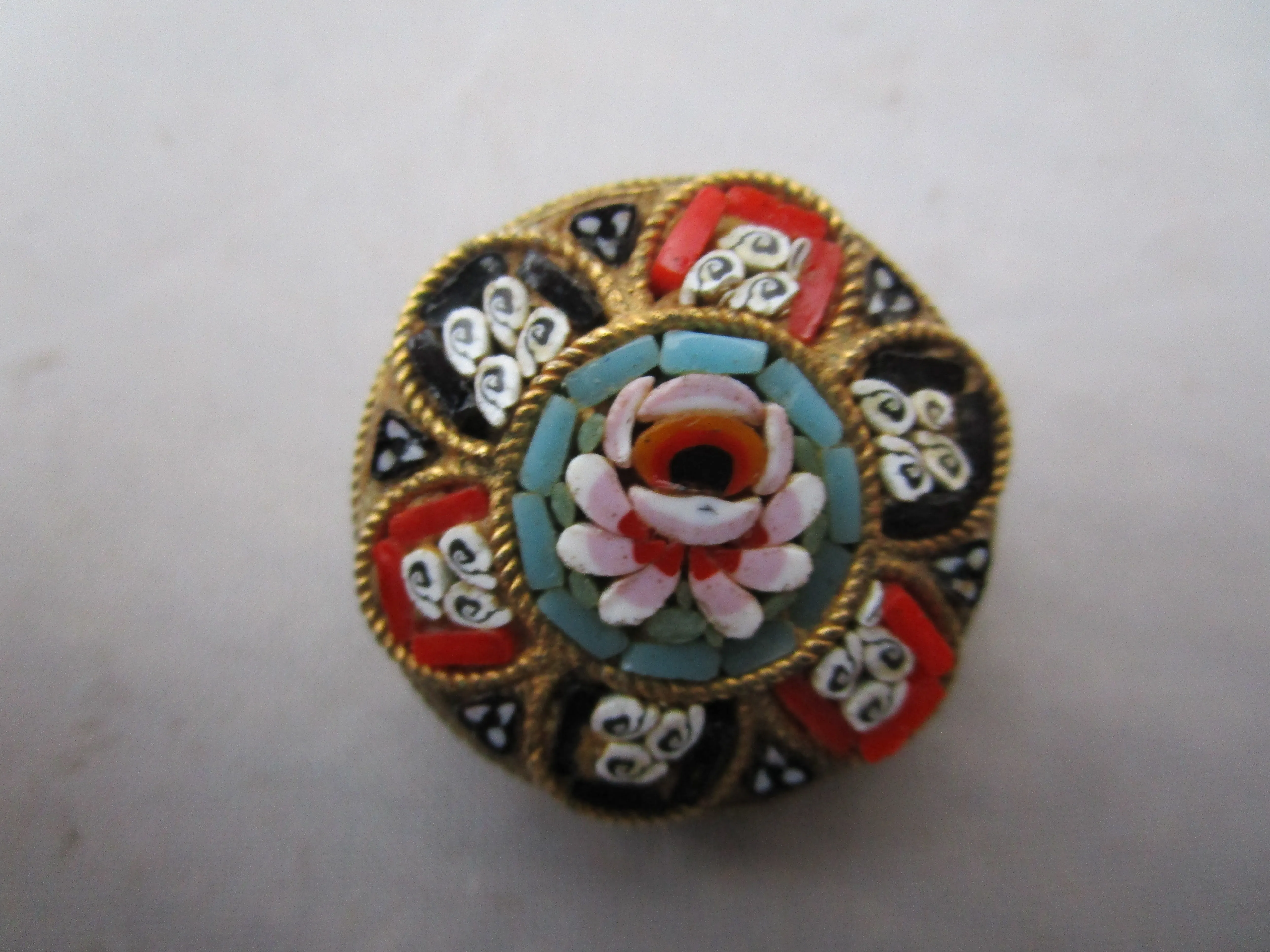 Italian Micro Mosaic Brooch Pin Vintage c1970