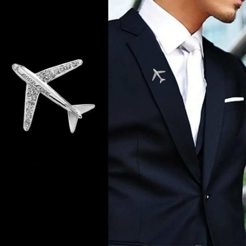 Men's Airplane Brooch Collar Pin