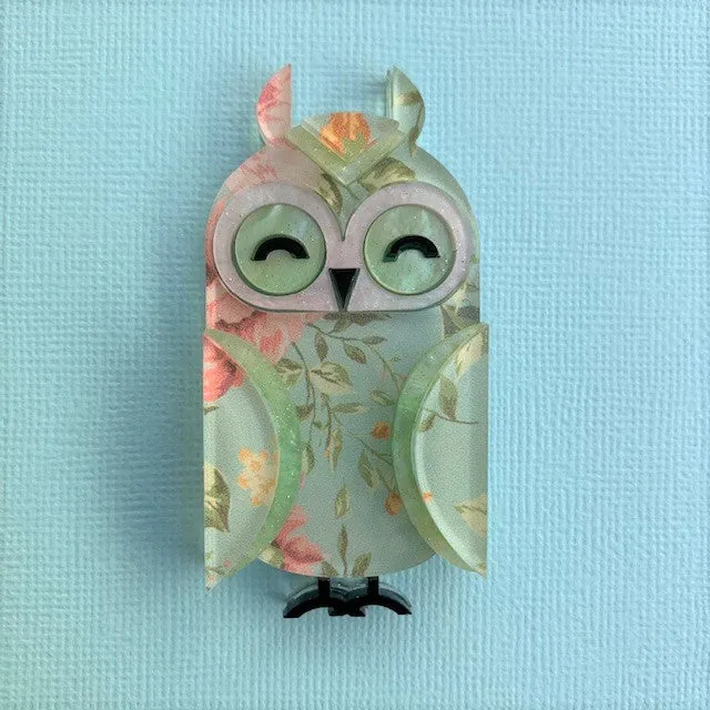 Minty the long eared owl - Brooch - (slimline)