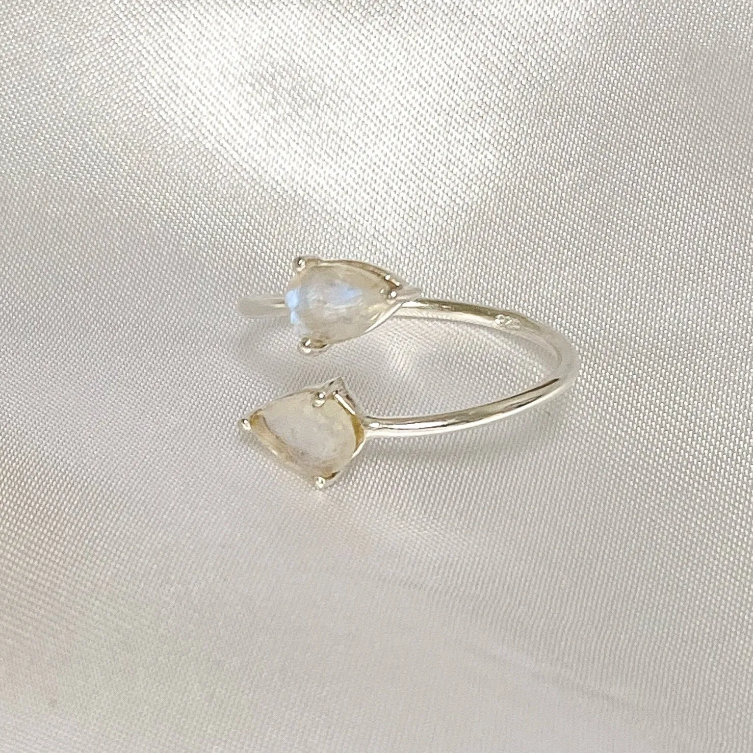 Moonstone Crystal Teardrop Ring (Sterling Silver)