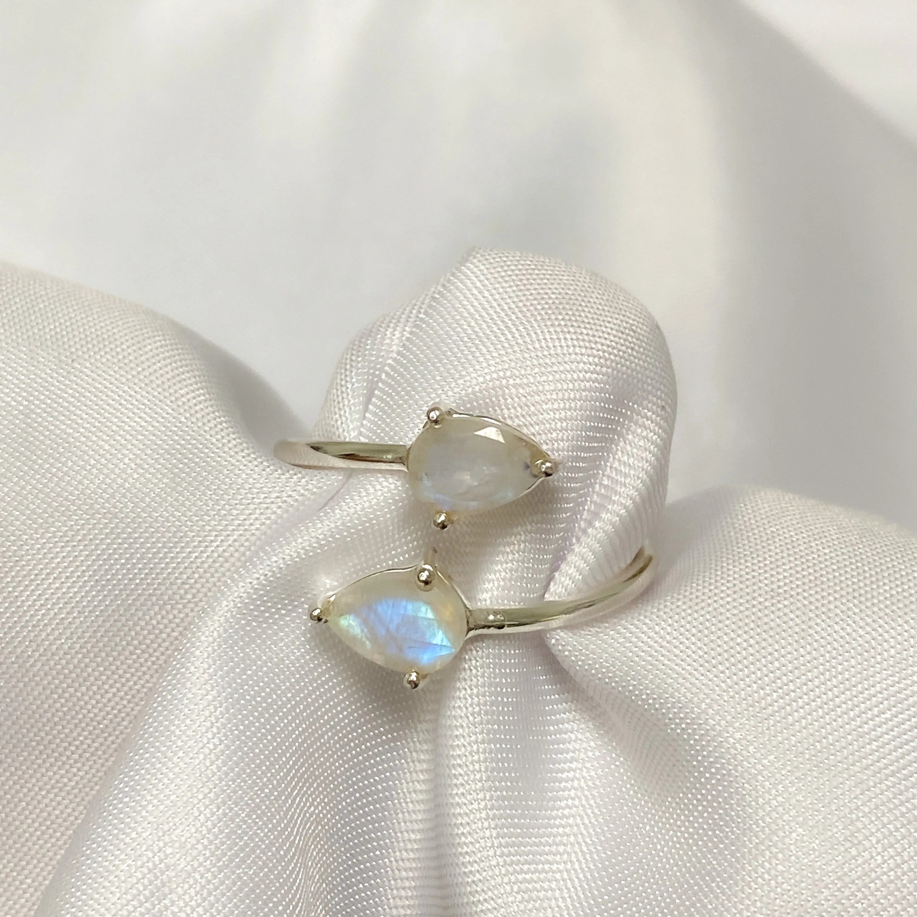 Moonstone Crystal Teardrop Ring (Sterling Silver)