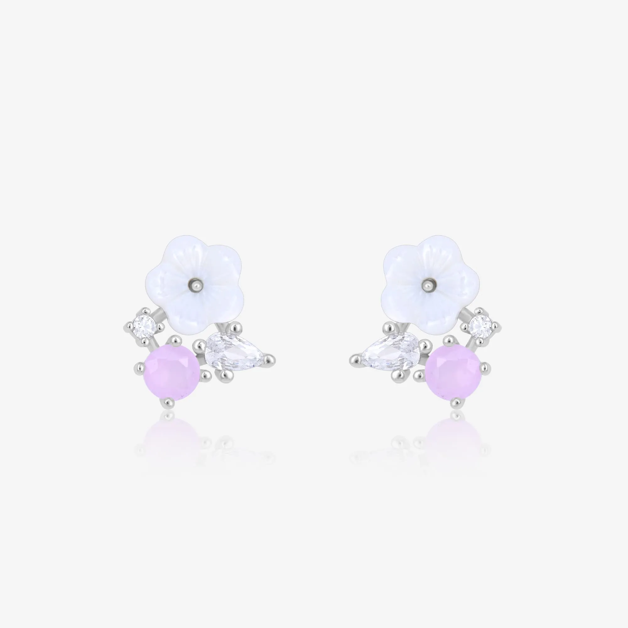 Pastel Floral Silver Stud