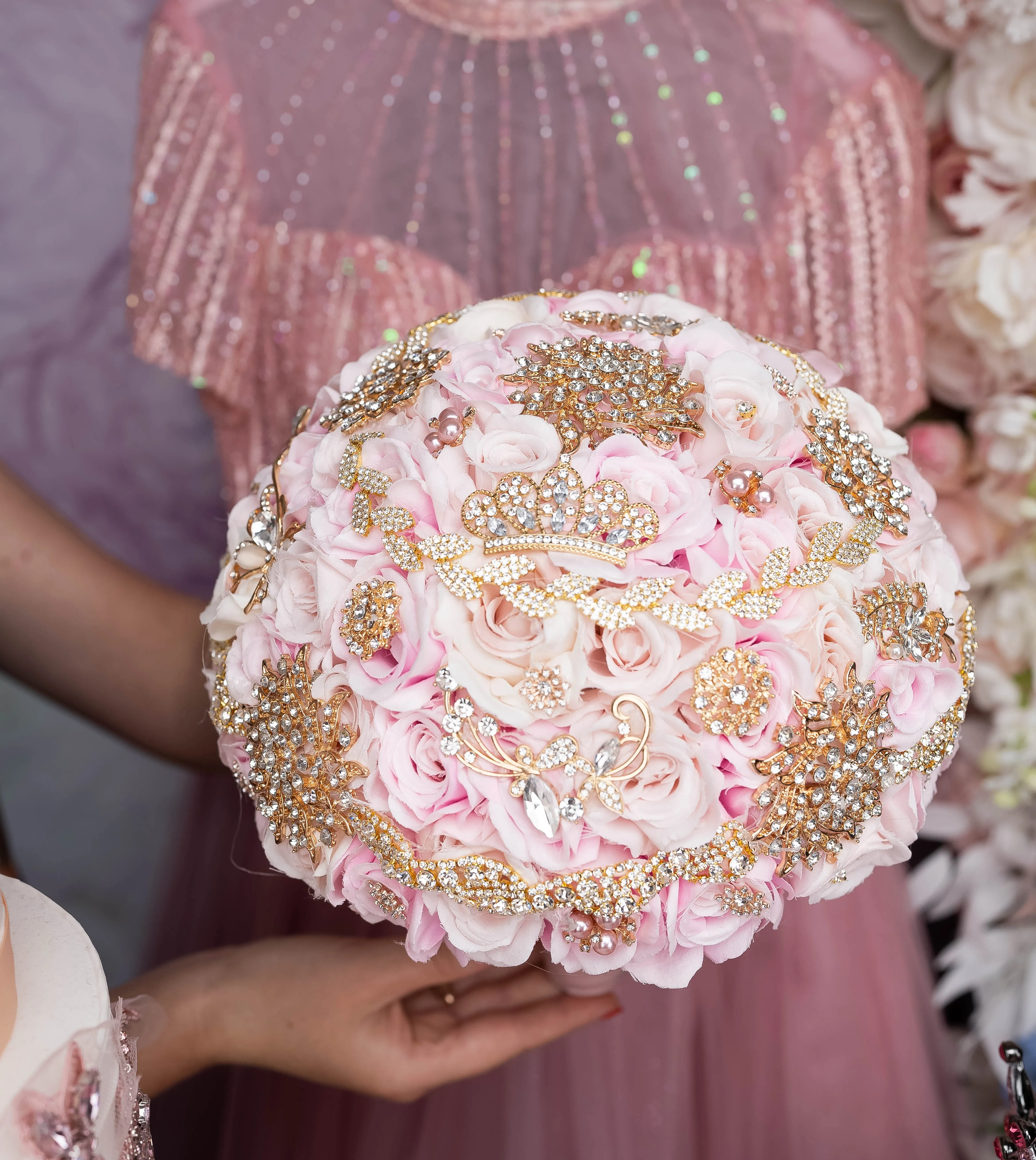 Pink and Gold quinceanera bouquet 9 inches