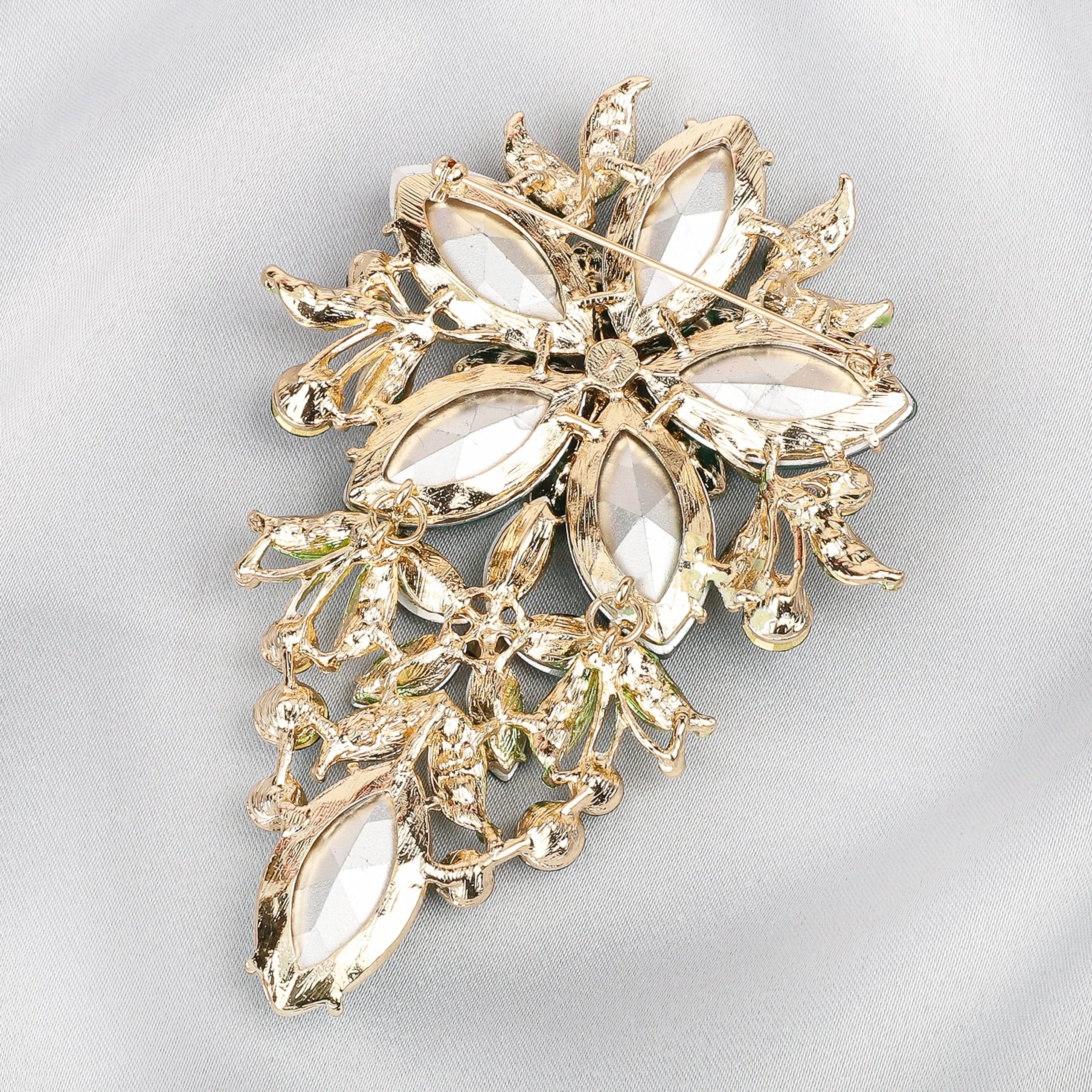 Piper Floral Statement Rhinestone Brooch - Green