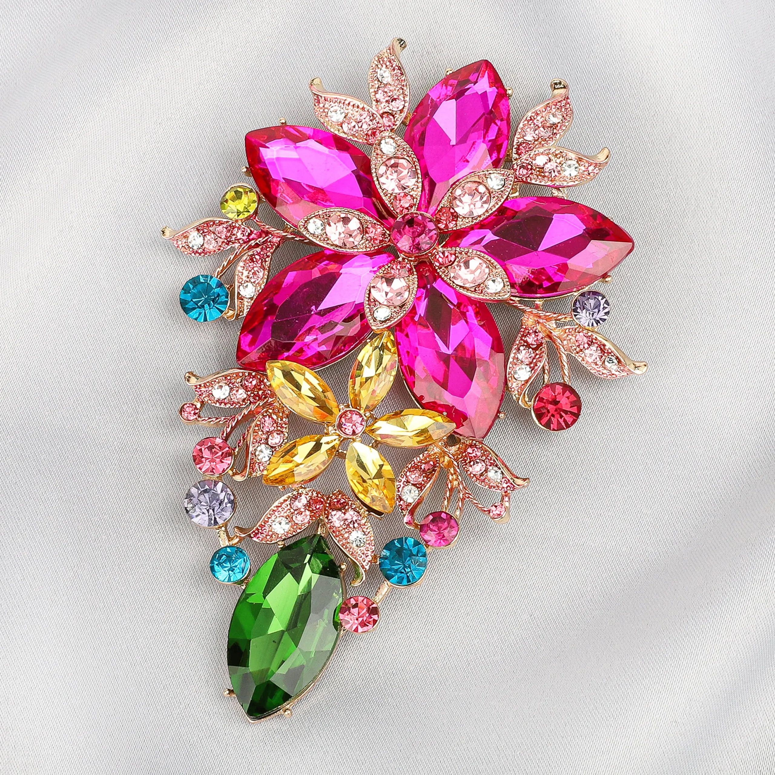 Piper Floral Statement Rhinestone Brooch - Multicolor