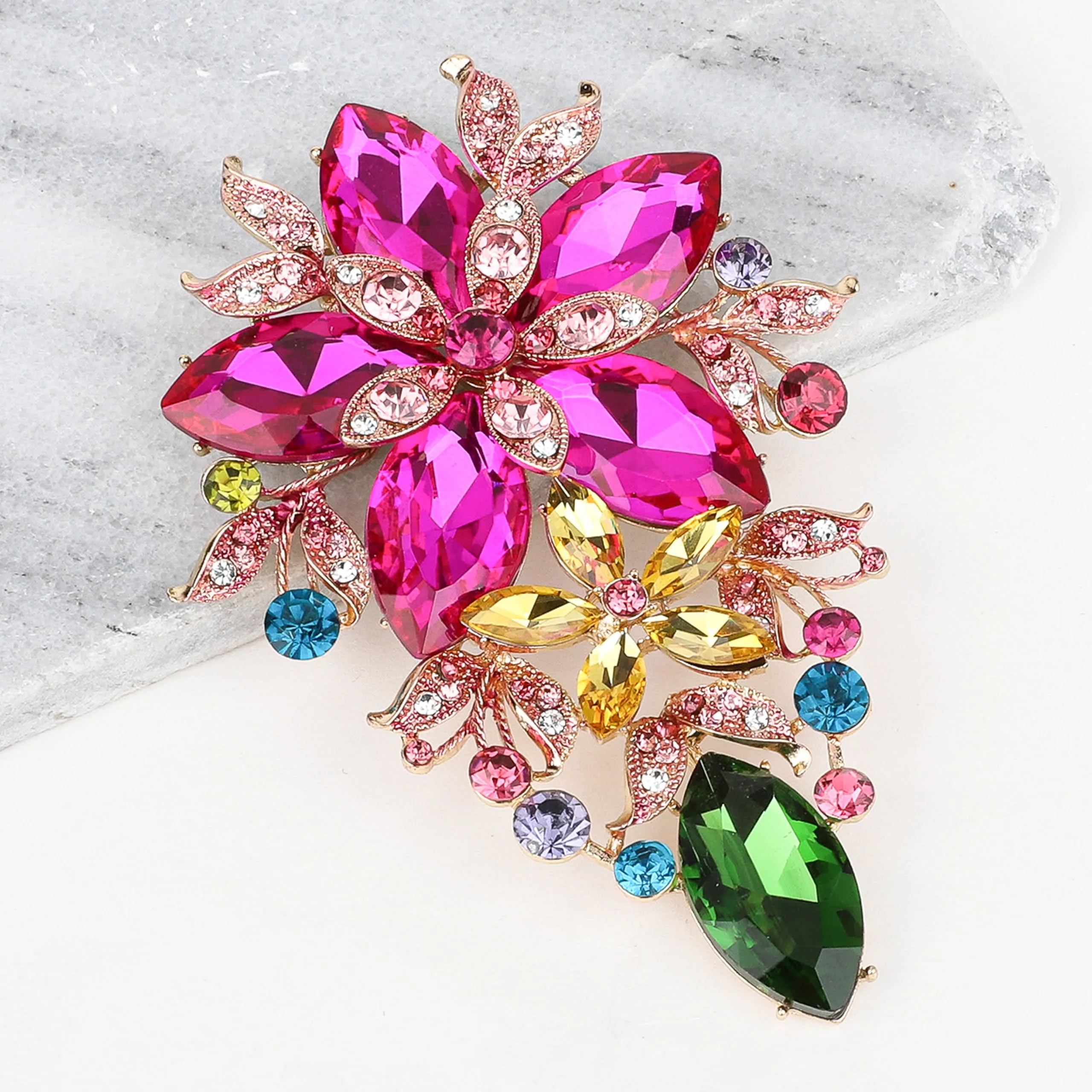 Piper Floral Statement Rhinestone Brooch - Multicolor