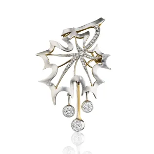 Platinum-Topped Gold and Diamond Maple Leaf Brooch