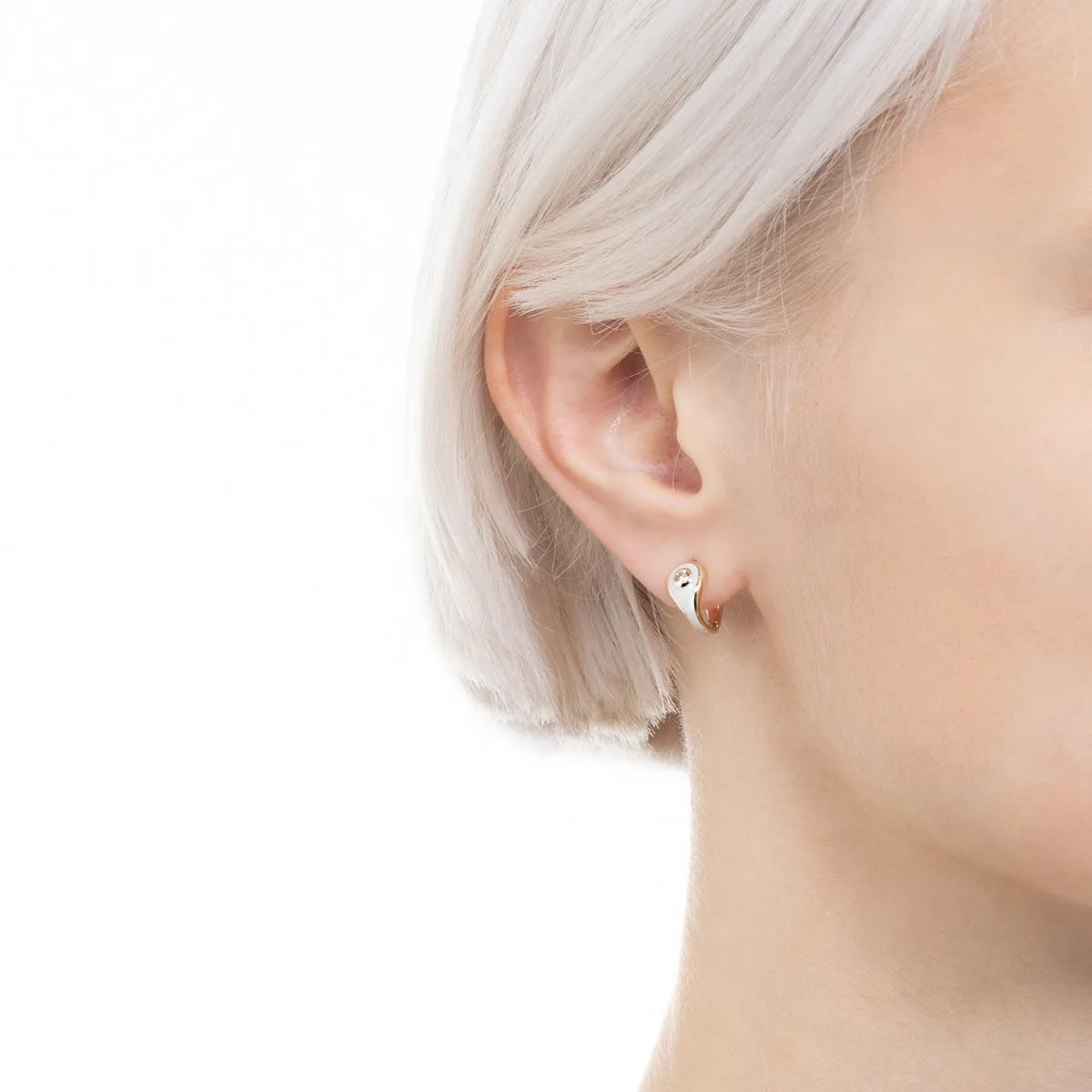 "Bird of Paradise" Enamel Diamond Hoop Earring in Ivory White