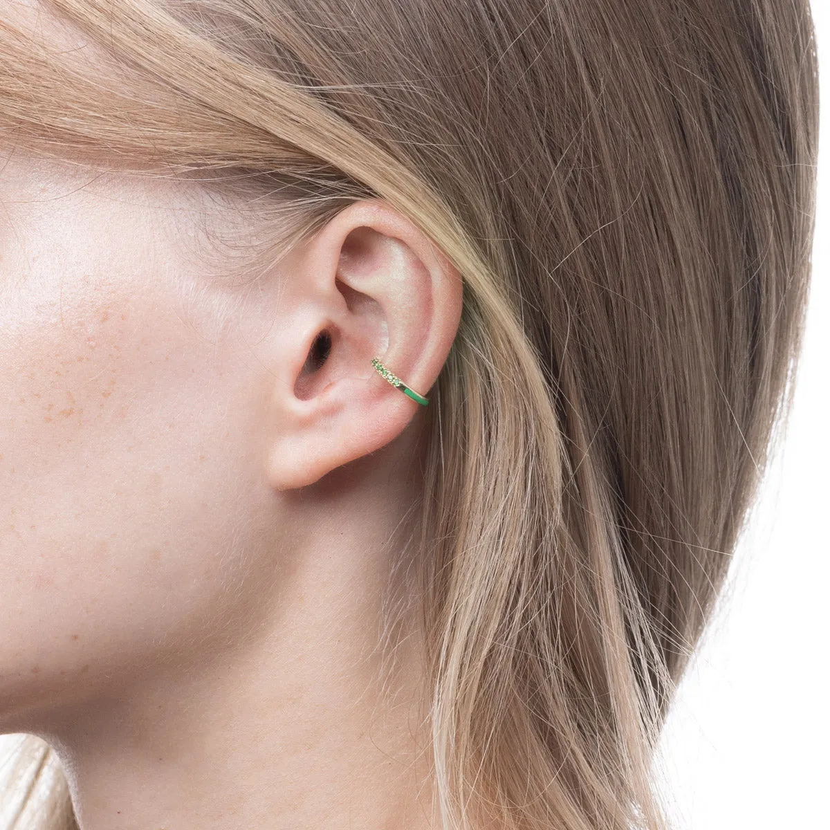 "Bird of Paradise" Green Garnet Ear Cuff in Chameleon Green