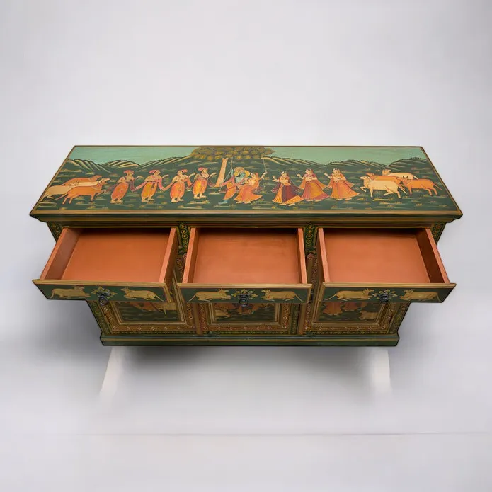 Rajasthani Painting Solid Wood Sideboard