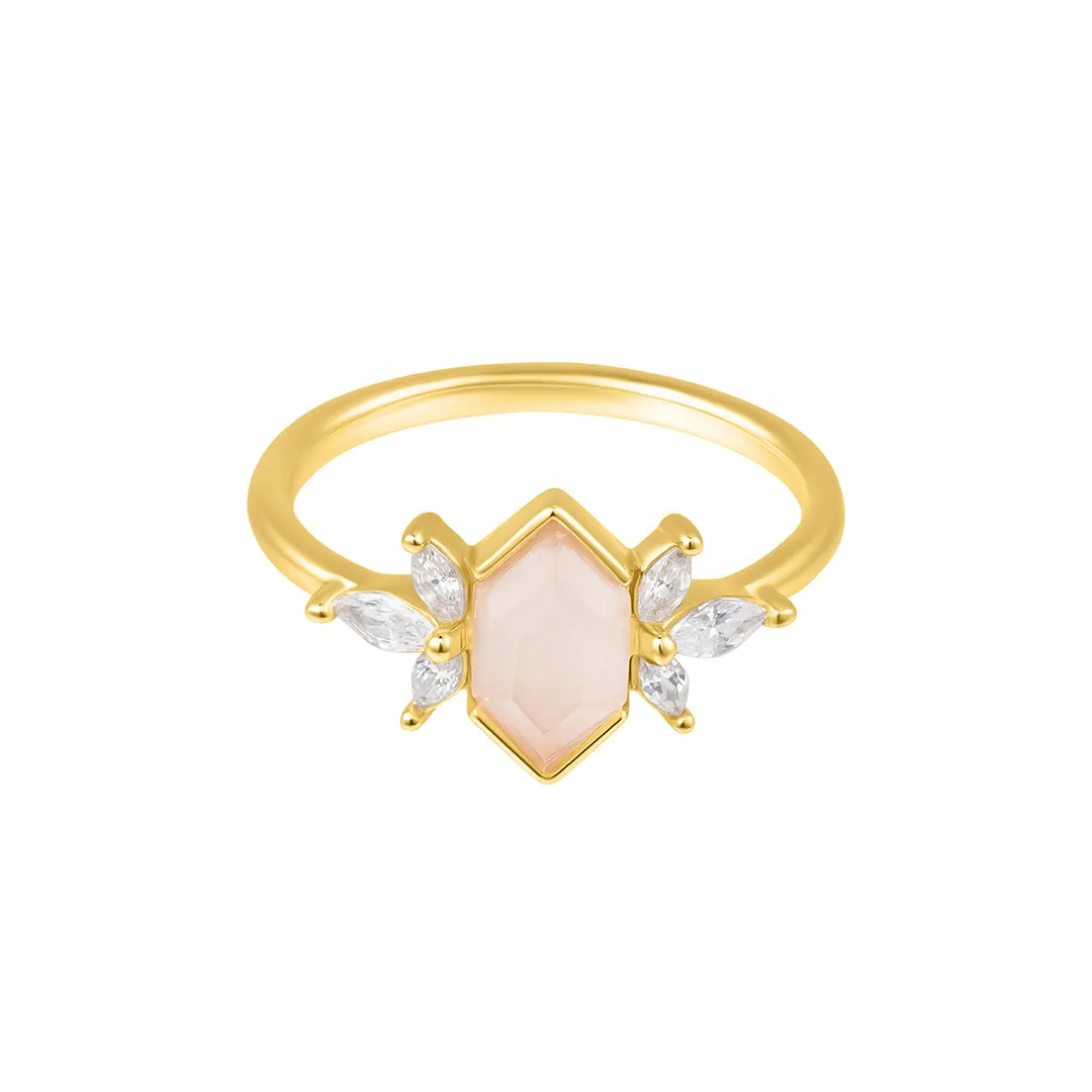 Rose Quartz Deco Ring 14k vermeil