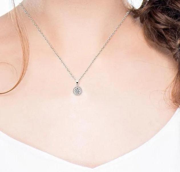 Round Halo Crystal Pendant Necklace