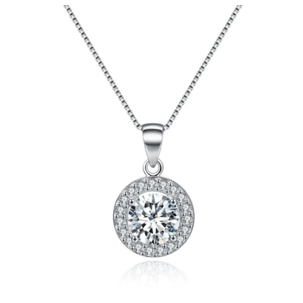 Round Halo Crystal Pendant Necklace