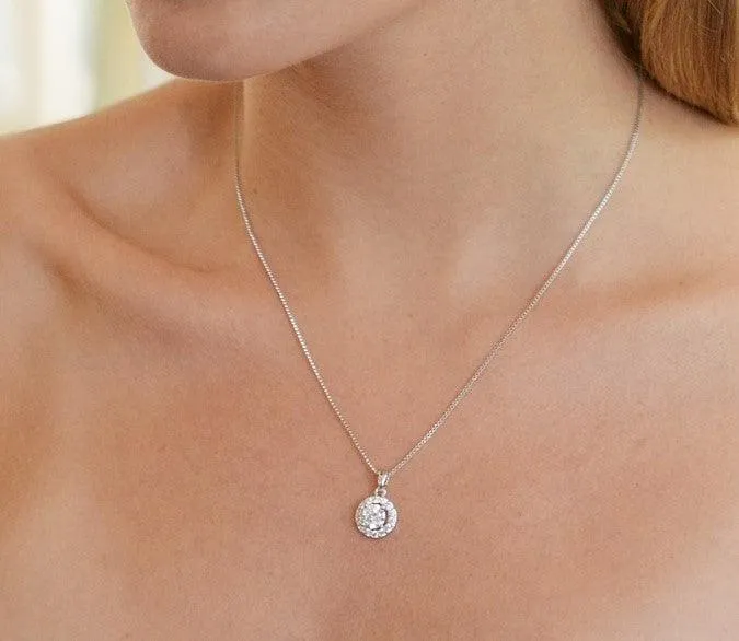 Round Halo Crystal Pendant Necklace