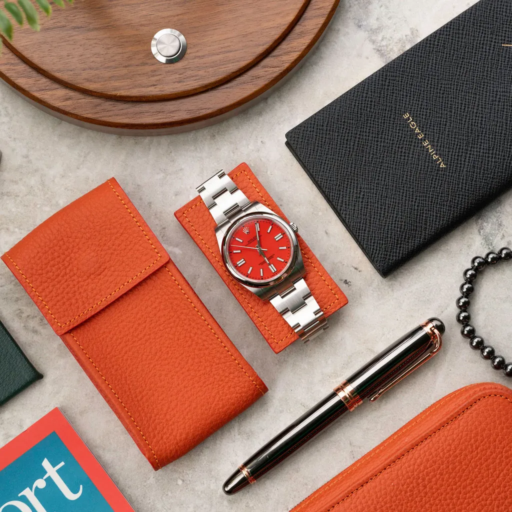 Tangerine Leather Watch Pouch