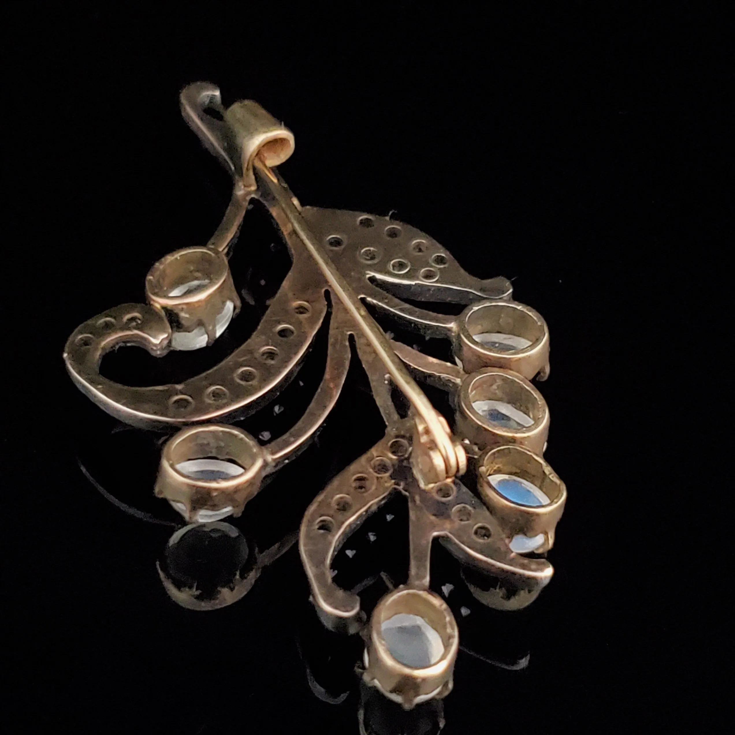 The Austin - Victorian Era Moonstone Diamond 14k Gold Silvertop Brooch