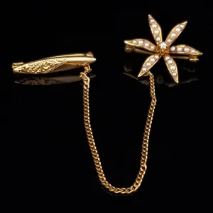 The Sheridan - Antique Double Brooch Old Cut Diamond Pearl 14k gold Krementz