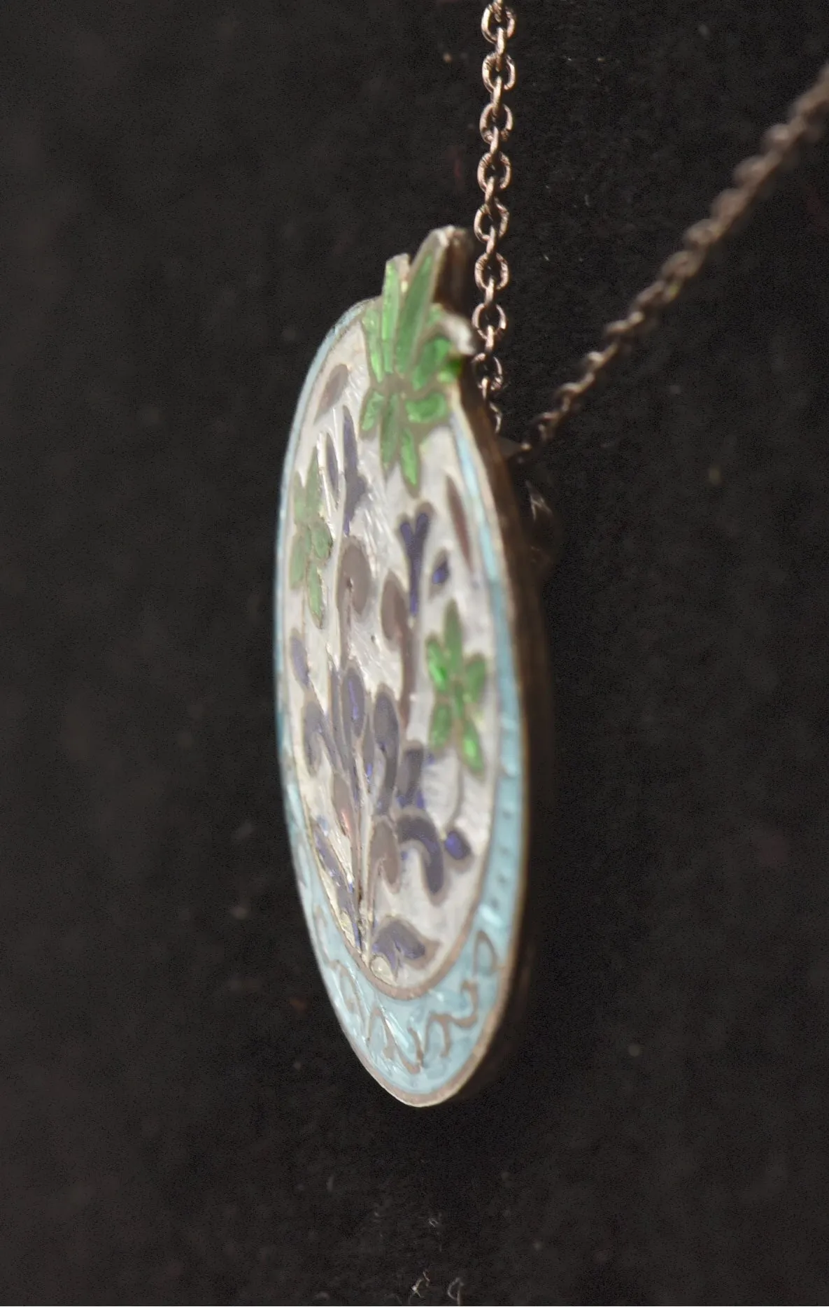 Vintage Champleve Enamel Sterling Silver Pendant on Sterling Silver Chain Necklace - 18"