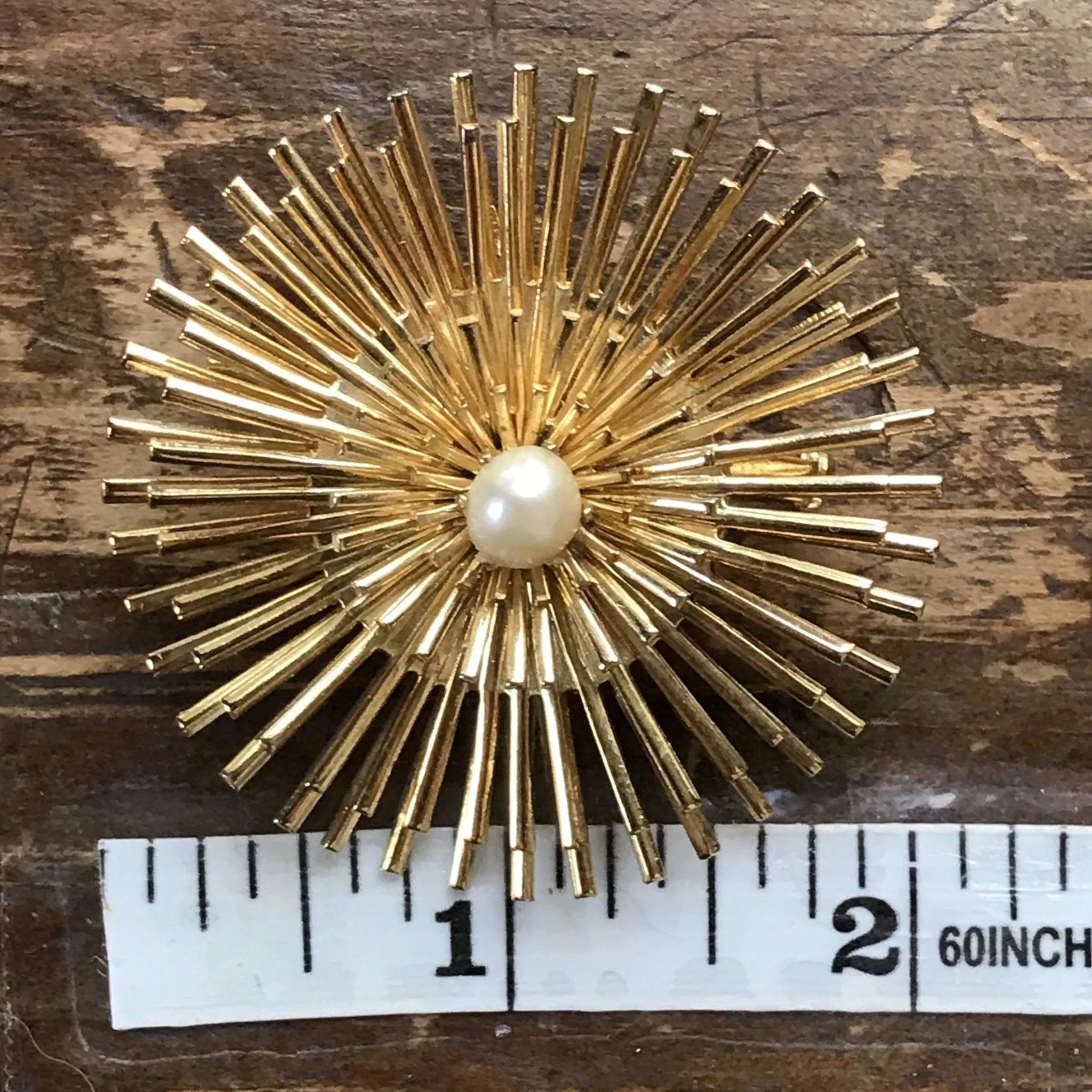 Vintage Sunburst Brooch with Faux Pearl. Possible Necklace or Bracelet?