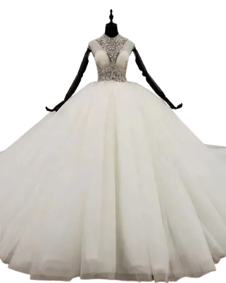 Women Luxury Crystal High Neck Wedding Dress